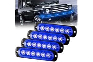 Sidaqi Feux Stroboscopique Urgent Avertissement Flash Danger Lampe d'avertissement 6 LED Bleu pour Véhicule Camion Remorque 12-24V (4pcs)