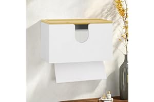 NZZVNZ Dispensador de toallas de papel de pared, dispensador de toallas de papel de bambú 27,5 x 16 x 13 cm, blanco dispensador de papel de pared con tapa para salón, baño, inodoro