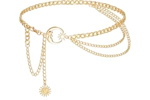 Liutufy Waist Chain Belts for Women Moon Star Chain Belt Ladies Waist Chain Belt for Jeans Dress