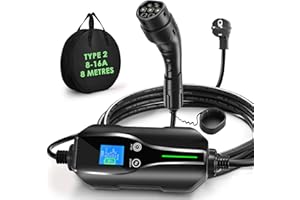 FNRIDS Chargeur Voiture Electrique 3.68kw,EV Chargeur Type 2 8M, 6/8/10/13/16A Courant Commutable avec Affichage,Charge Temporisée,Cable Recharge Voiture Electrique,IP67étanche,avec Portatif Sac