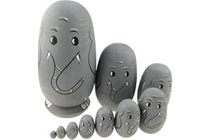 WINTERWORM Juego de 10 animales temáticos elefante apilado juguete de Pascua huevo anidación muñeca hecho a mano juguete de madera para niños regalo de Pascua