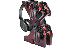 BEARUT Game Controller Holder Headset Stand 2-Tier Universal Controller Gaming PC Accessories Storage Rack Headphone Stand for PS4 PS5 Xbox Series Wood