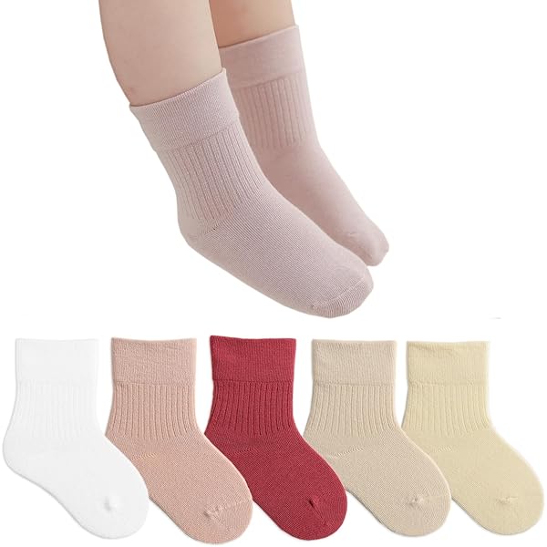Toddler Crew Socks - 5 Pairs Baby Cotton Solid Socks Kids Neutral Socks For Boys Girls 0 8 Years