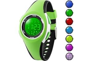GUUMUXIN Reloj Digital para Niños, Reloj Deportivo con 7 Luces Indicadoras de Color, Pantalla de Reloj Acrílica, Resistente al Agua hasta 3 ATM, Reloj de Pulsera para Niñas y Niños
