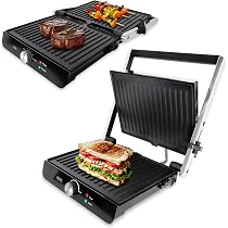 Bistecchiera Elettrica Pukomc 2000W - Piastre Antiaderenti Apribile 180&deg; Con Vassoio Raccoligrasso