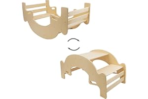 509 Crew Rock N Grow, Montessori Wooden Rocker Teeter Totter converts to Kids Table & Chair Set, for 2 Kids, Plywood, Color Natural