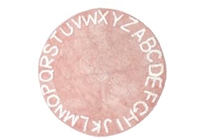 ‎WONDER SPACE Wonder Space Handgemachte ABC Alphabet Kinderspielmatte - Rutschfester Lernteppich aus Weicher Baumwolle mit Lernbuchstaben, Ideale Bodenteppichdekoration für Innenräume, Rosa