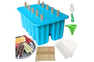 Homeleo Blue Silicone Popsicle Maker Ice Lolly Moulds, 10 Cavities Reusable Homemade Ice Treats Maker, icelollymoulds with 50 Popsicle Sticks,50 Popsicle Bags,Funnel,Cleaning Brush