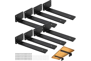 8 PCS of 8 Inch Floating Shelf Brackets, Giyiprpi Black Metal L Brackets for Shelves Support DIY, Heavy Duty Industrial Shelf Hidden Bracket Included Screws and Wall Plugs
