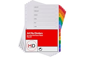 MORGAN'S DIRECT A4 Jan-Dec File Dividers with Coloured Monthly Index Tabs - Multi Hole Punched and Reinforced Subject Divider - Pack of 5