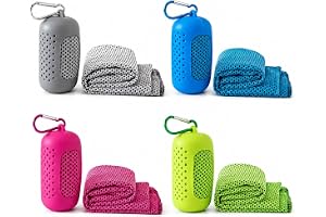 4 stycken kylhandduk 100 × 30 cm med silikonomslag för sport och resor | Kylande handduk av mjukt polyestertyg, snabbtorkande, med karbinhakar – för nacke, fitness, vandring och camping