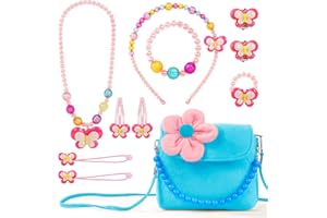 OSDUE Torebka na biżuterię, torba na ramię, portfel i zestaw biżuterii, naszyjnik z motywem księżniczki, bransoletka, pierścionek i kolczyki, akcesoria jubilerskie, upominki na przyjęcia