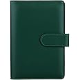 HAUTOCO PU Leather A6 Budget Binder Cover, Refillable 6 Ring Notebook Folder Personal Planner for Money Organiser, Loose Leaf Money Saving Wallet Cash Stuffing Binder, Dark Green