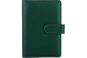 HAUTOCO PU Leather A6 Budget Binder Cover, Refillable 6 Ring Notebook Folder Personal Planner for Money Organiser, Loose Leaf Money Saving Wallet Cash Stuffing Binder, Dark Green