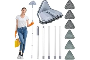 TAOPE Mop do czyszczenia ścian, narzędzie do czyszczenia sufitu z uchwytem o długości 200 cm, szary sprzęt do czyszczenia okien, składany mop z 6 wymiennymi podkładkami szenilowymi z mikrofibry do