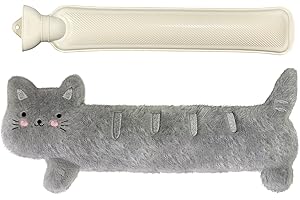 ONESHLEE Borsa Acqua Calda Peluche, 2L Borsa Dell'acqua Calda Lunga, Hot Water Bottle In Gomma Premium, Boule Acqua Calda Per Collo E Spalle, Schiena, Gambe E Vita (Gatto)