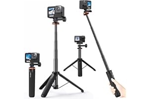 VKESEN Mini statyw i teleskopowy kij do selfie do GoPro, akcesoria do GoPro, uchwyt na statyw do kamery akcji, kompatybilny z GoPro, Insta360 One R/RS, DJI, AKASO, Apexcam, Rollei i i innymi kamerami akcji