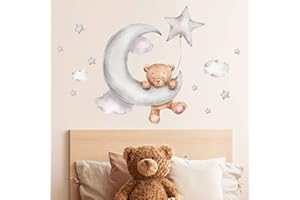 Sarah Duke Graz Design - Adesivo da Parete per Cameretta dei Bambini, Motivo: Orso Piccolo e Nuvole, Decorazione per la Cameretta