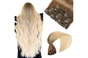 VINBAO Extension Clip Capelli Veri 35cm Da Marrone Chiaro a Biondo Platino Extension Capelli Veri Clip 100g Umani Clip Capelli Estensione Con Clip Capelli Veri Balayage 6pcs (#C8T60, 14'')