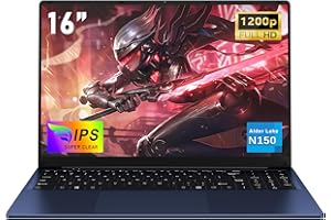 NAIKLULU 16 Pollici PC Portatile RAM 16 GB SSD 1 TB, Processor N150 (1,2 a 3,6 GHz) Laptop Gaming Notebook Computer Portatile 2025, 1920x1200P/Tastiera Retroilluminata/6000 MAh/Touchpad