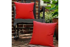 Lewondr Taie d'oreiller Extérieure[Lot de 2], Housse Coussin Jardin Protection Anti-UV Revêtement, Housse d'oreiller Carré Imperméable en PU pour Patio Canapé Balcon 18"x18"(45x45cm)- Rouge