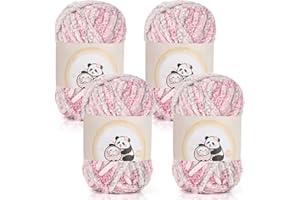 Aeelike Chenille Yarn Set 400g, 4 Pack Plush Chunky Chenille Yarn Gradient, Soft Fluffy Baby Velvet Thick Chunky Knitting Wool for Crochet Amigurumi, Blankets, Scarves, Socks & DIY Crafts