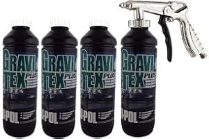 UPol Gravitex Stone Chip Protector White 1 Litre X 4Overpaintable Chassis Protection + Air Application Gun Tough Hard Durable Coating Designed To Reproduce The Manufacturers Original Stone Chip Finish