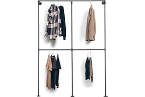 ‎RSR HANGERS RSR Hangers Kleiderschrank Industrial Style Garderobe Kleiderstange Industrie Schwarz für die Wand | 210 cm x 210 cm | Wandmontage | Wandgarderobe | Loft Design | begehbarer Kleiderschrank