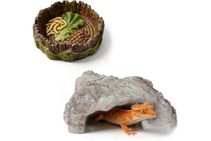 FuYelng 2 stycken reptilstenar reptil gömma grotta med matskål