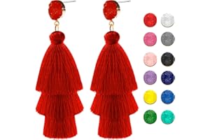 CUTILAND Red Layered Tassel Earrings,Bohemian Layered Tassel Wire Earrings,Bohemian Big Dangle Drop Earring,Stylish And Simple Women's Earring,Christmas,Carnivals,Birthday,Weddings,Party,Valentine Day Gift