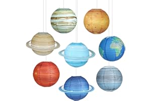 Yeqqzq 8 Pcs Space Paper Lanterns, Outer Space Party Decorations, Solar System Hanging Planets Lantern for Kids Space Theme Party Birthday Room Decorations (10 inches)