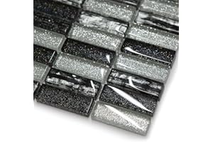 TOTAL LOOK DESIGN TILES AND INTERIORS Silver and Black Glass Glitter Mosaic Tile Sheet for Walls Floors Bathroom Kitchen (1 Sheet 30cm X 30cm)