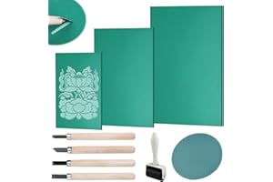 Riloventa 9 Stück Linoldruck Set, Linolschnitt Werkzeug, Linoleum Schnitzset, Linolplatten für Linolschnitt, Linoleum Schnitzwerkzeug, Linoleum Platten Linoldruck Set für Druckgrafiken Bastel DIY