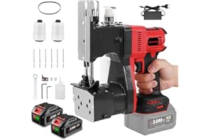 ONEVAN Máquina de coser bolsas eléctrica - Motor de cobre de 210 W, a batería, para bolsas de tela, bolsas de yute y bolsas de papel kraft, kit de máquina de coser, grosor de costura 8-15 mm