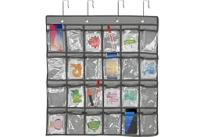 NUOBESTY Organisateur Suspendu 24 Poches Transparentes Pour TéLéPhones Et Bijoux, Support De Rangement Mural Pour Classe, Bureau Et Maison, Gris