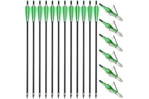 PMSM 12 Pezzi Frecce per Balestra in Carbonio Bulloni per Balestra 20 Pollici e 6 Pezzi Punte di Freccia da Caccia, Frecce Balestra da Caccia con 4" Piuma e Sostituisce Punta Freccia