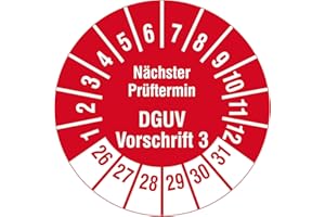 LABELIDENT Mehrjahresprüfplaketten 2026-2031 - Nächster Prüftermin DGUV Vorschrift 3 - Ø 20 mm, 1.000 widerstandsfähige Prüfplaketten auf Rolle, Polyethylen, rot, selbstklebend
