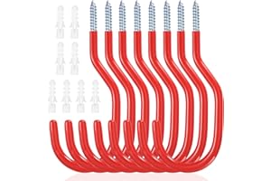 JINZEYOU 8 Pcs Bike hook for Wall, Garage, Shed, Heavy-Duty Large Screw-In Hook for Garage Ceiling Tool Hanger (Red)