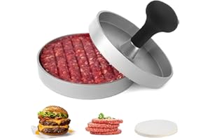 FUONMKA Burger Press Patty Maker, 4.6 in Food Grade Aluminum Hamburger Patty Maker, Non-Stick, with 100 Pcs Wax Paper, for Grilling and Cooking