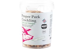 SCT SAVOURY CRUNCHY TREATS & SWEET CANDY TREATS Proper Pork Crackling - 100g Pot – Available in Multiple Flavours - Keto-friendly, Allergen-Free, Low Carb & High Protein, Handmade in Britain (Sea Salt & Vinegar)