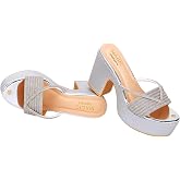 Magic Footwear Women’s Stylish Platform Block Heel Sandals with Glitter Finish, Cross Strap Design, Cushioned Insole & Slip-O