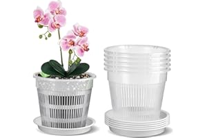 Zyiphor Lot de 5 Pot Transparent Orchidée, 14 cm Pot pour Orchidées Respirant, Transparent Plante avec Trous de Drainage et Soucoupes pour Culture d'Orchidées en Intérieur et Extérieur