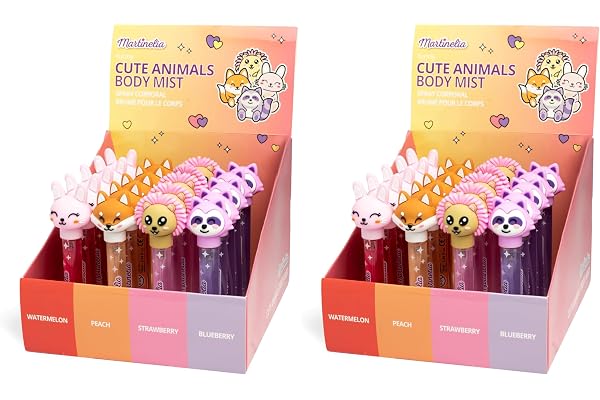 MARTINELIA – Eau De Toilette Pour Enfant - Parfum De Poche Animaux Pour Fille - Routine Beauté - Bouchon Animal Trop Mignon - Modèle Aléatoire (Pastèque ou Pêche ou Fraise ou Myrtille) - 1 Unité