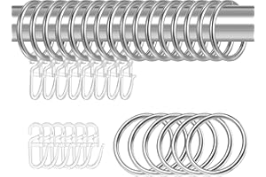 tonyg-p 22 Stück Metall Vorhangringe Vorhang Hängend Ringe und 22 Stück Kunststoff Gardinenhaken für Fenster Tür Duschvorhänge, 30 mm Innendurchmesser (Silber)