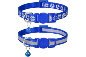 Taglory Collar Gato Reflectante, 2 Piezas Collares para Gatos con Cascabeles y Hebilla Seguro de Liberación Rápida, 19-32cm Azul Oscuro