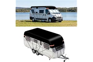Husvagnsöverdrag 6,5 x 3 m husbil skyddsöverdrag vattentätt solbeständigt husvagn tak presenning, 210D oxfordtyg, reflekterande ränder, universell passform, vattentät och rivfast