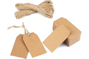 jijAcraft Étiquettes Papier Kraft, Marron Etiquette Cadeaux 7x4cm, 100PCS Etiquette Carton avec Ficelle de Jute, pour Mariage Noël Anniversaire Artisanat