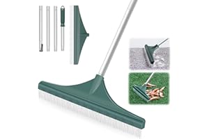 ORIENTOOLS Gartenharke Kunstrasenbürste Kunststoff Blatt Harke Mit Dreiteiliger Griff 75 bis 135 cm, Kunstrechen mit PBT Bürste für Rasen und Teppiche