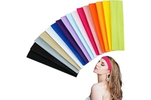 JINGIHE 16 opasek na włosy dla kobiet, sportowa kolorowa opaska przeciwpotowa na czoło, szeroka, elastyczna opaska na czoło, na siłownię, ćwiczenia, bieganie, jogę, fitness, jazdę na rowerze, trening