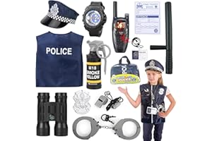 CNEXMIN Deguisement Policier Costume de Police Ensemble pour Enfant Fille Garçon avec Accessoires Walkie Talkie, Menotte, Insignia, Bâtons, Cosplay Carnaval, Fête à thème 3-7 Ans